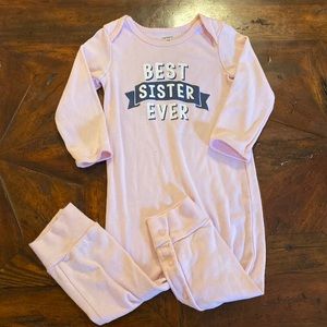 Best Sister Ever One Piece Long Sleeve Pants BodySuit, Size 18m, Pink, Blue